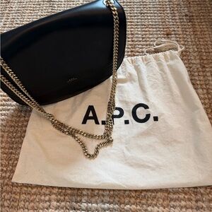 A.P.C. Black Shoulder Bag with Gold Chain